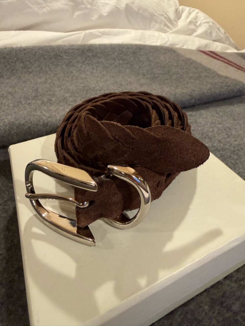 Brown Braided Suede Belt with Silver Buckle - Picture 2 of 5